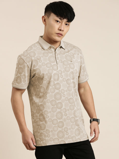 Cream Printed Polo T-shirt