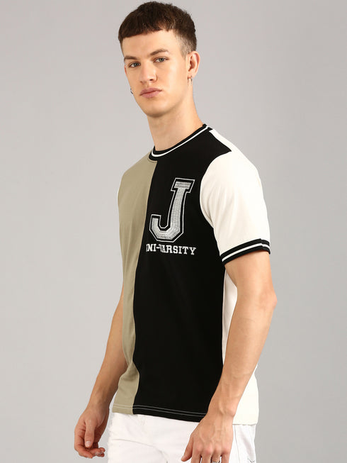 Olive & Black Printed Regular Fit T-Shirt