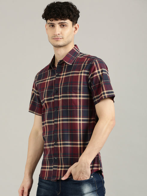 Brown Checks Short Sleeve Shirt