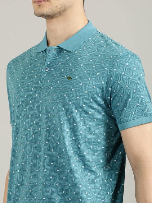 Teal Printed Polo T-shirt