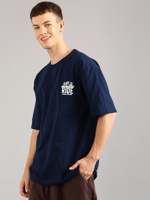 Navy Blue Cut&Sew Oversized Printed T-shirt