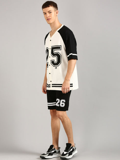 White & Black Printed Relaxed Fit Co-Ords Set