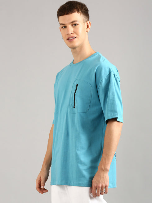 Sky Blue Oversized Puffy Printed T-shirt