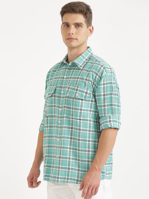 Green & Black Checked Full Sleeve Oversized Casual Shirt