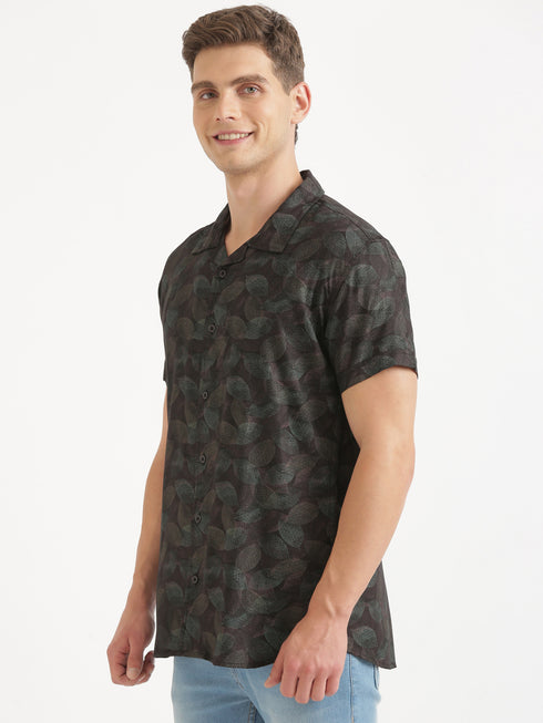 Black & Green Printed Short Sleeve Resort Shirt