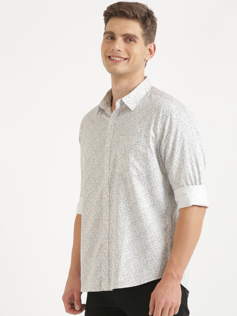 Light Grey Printed Full Sleeve Casual Shirt