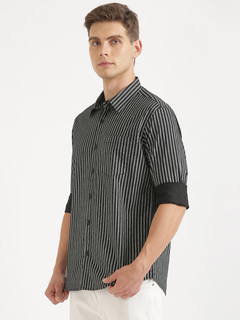 Black & White Striped Full Sleeve Casual Shirt