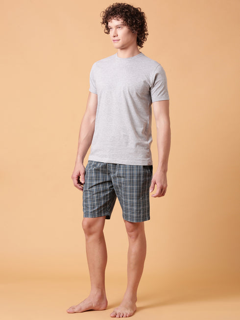 Ecru and Blue checked Night Suit