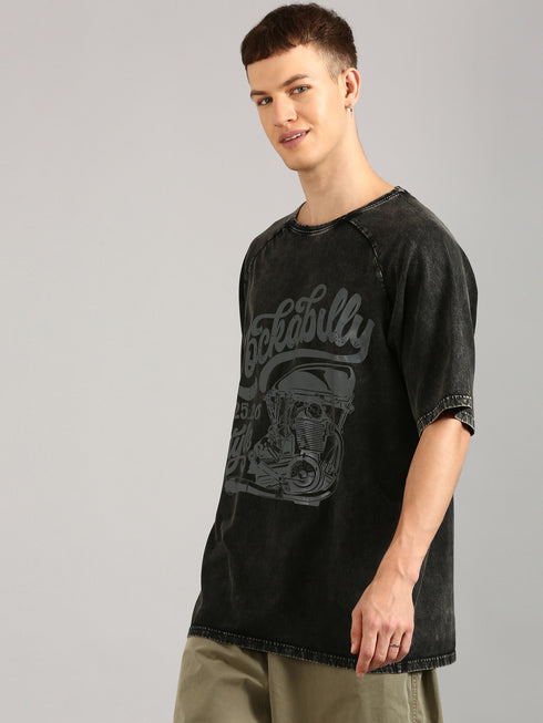 Black Oversized Distressed Stone Washed Raglan T-shirt