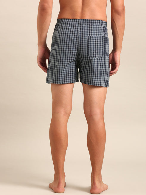 Navy Blue Checked Cotton Boxer