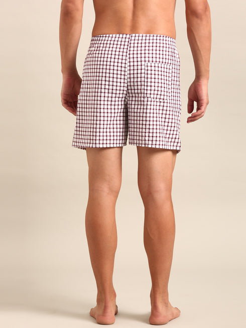 White & Brown Checked Cotton Boxer