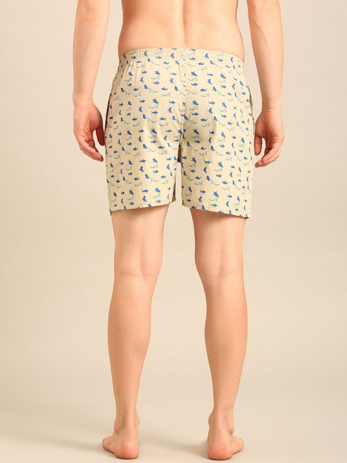 Beige with Shark Printed Cotton Boxers
