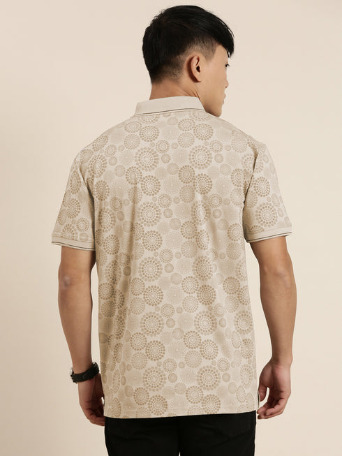 Cream Printed Polo T-shirt