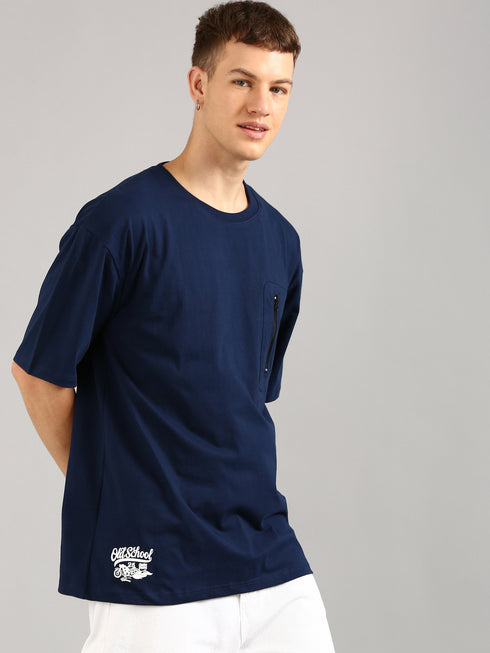 Navy Blue Oversized Puffy Printed T-shirt