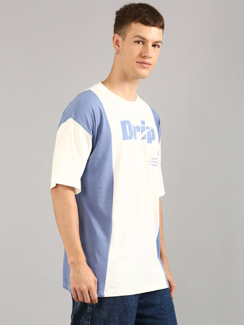 Blue & White Printed Oversized T-Shirt