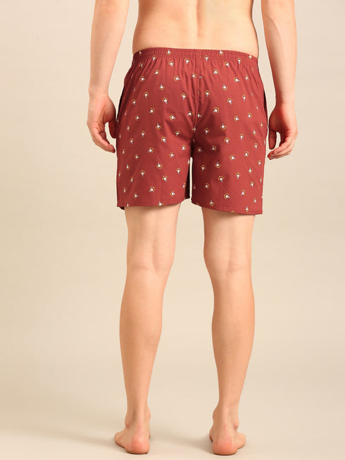 Red with Bulb Printed Cotton Boxers