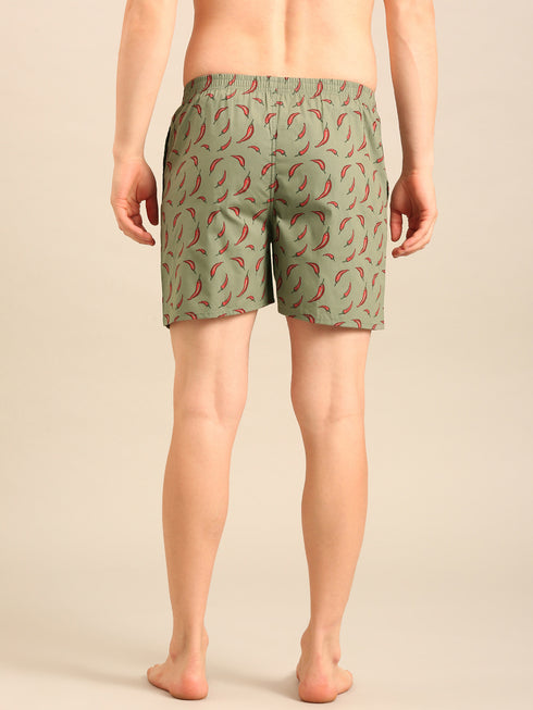 Green with Chilli Printed Cotton Boxers