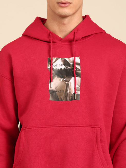 JOVEN Men Printed Full Sleeve Hooded Sweatshirt