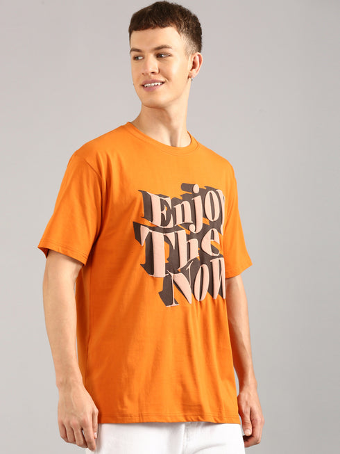 Orange Printed Oversized T-Shirt