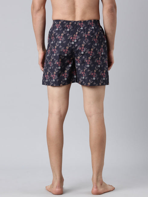 Navy Blue Printed Pure Cotton Boxer