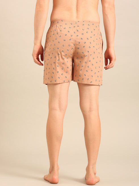 Dark Beige Printed Cotton Boxers