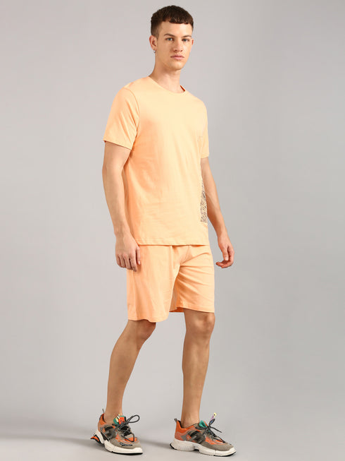 Orange Printed Regular Fit Co-Ords Set