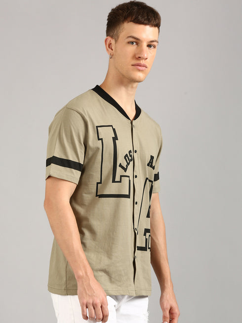 Brown Printed Regular Fit T-Shirt