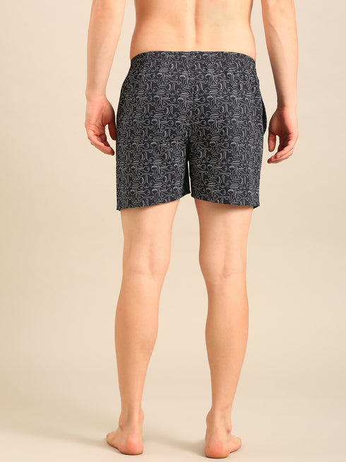 Navy with Key Printed Cotton Boxers