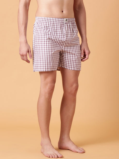 JOVEN Men Checked Pure Cotton Boxers Pack Of 2