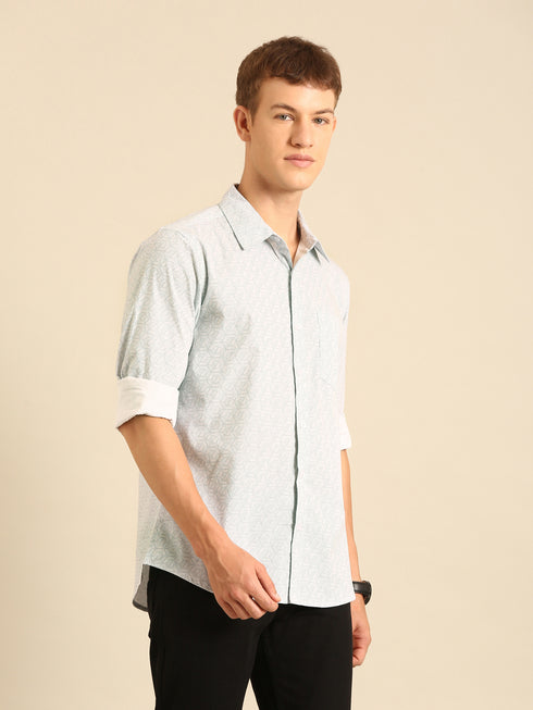 Light Mint Printed Full Sleeve Casual Shirt