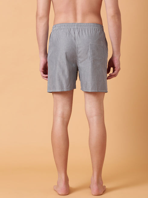 Grey & White Striped Cotton Boxer