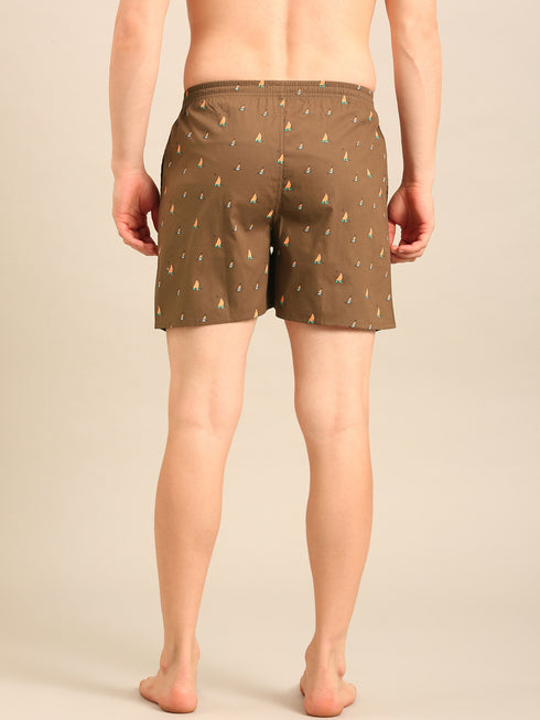 Brown with Bee Printed Cotton Boxers