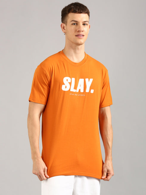 Orange Printed Regular Fit T-Shirt