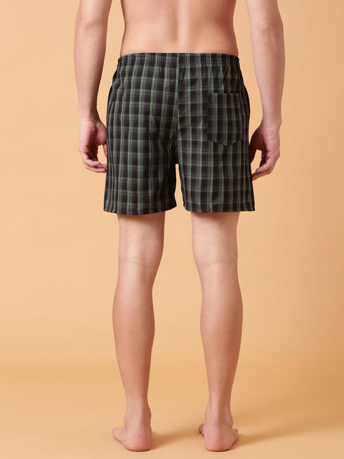 Green & Black Checked Cotton Boxer
