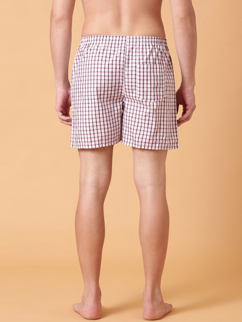 White & Brown Checked Cotton Boxer