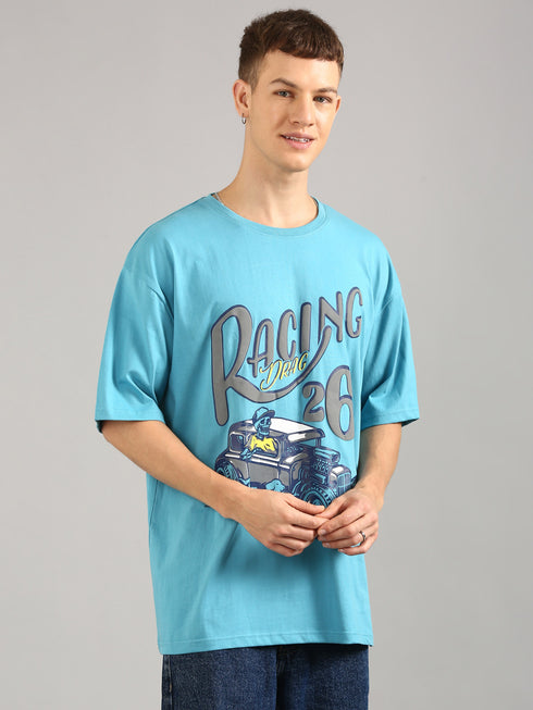 Blue Oversized Puffy Printed T-shirt