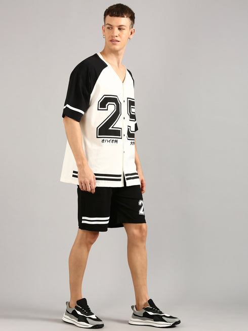 White & Black Printed Relaxed Fit Co-Ords Set