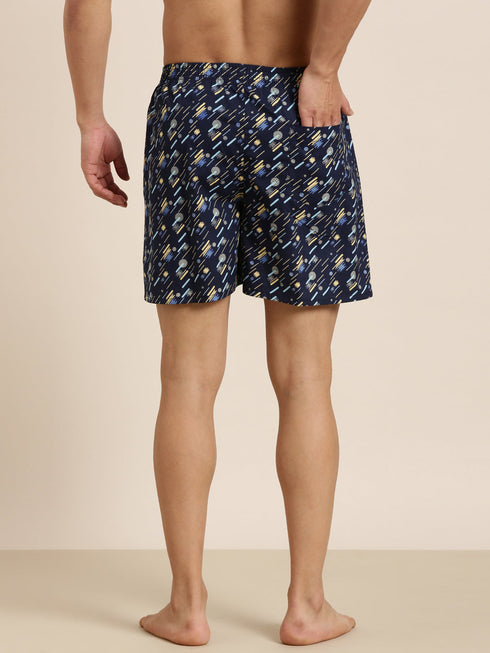 Navy Blue Printed Short