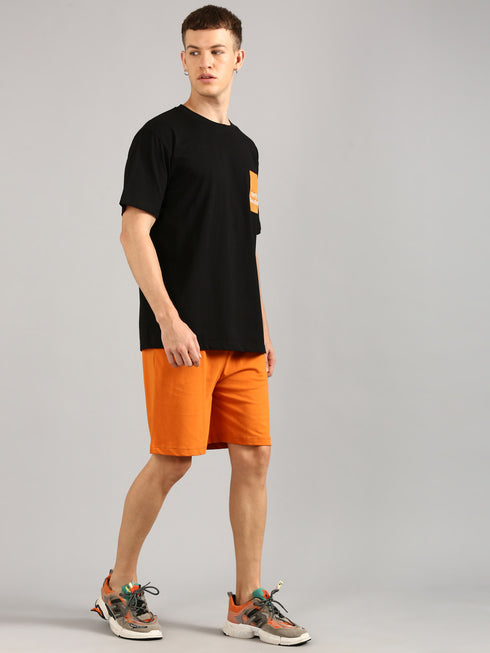 Black & Orange Printed Regular Fit Co-Ords Set