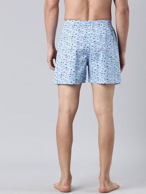 Blue Printed Pure Cotton Boxer