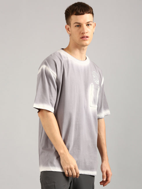 Dark Grey Oversized Spray Printed T-shirt