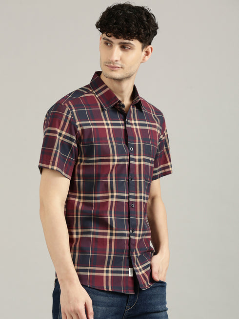 Brown Checks Short Sleeve Shirt