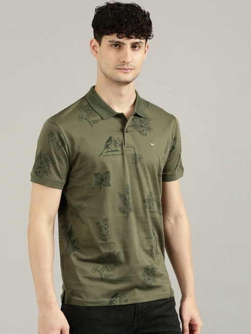 Dark Green Printed Polo T-shirt