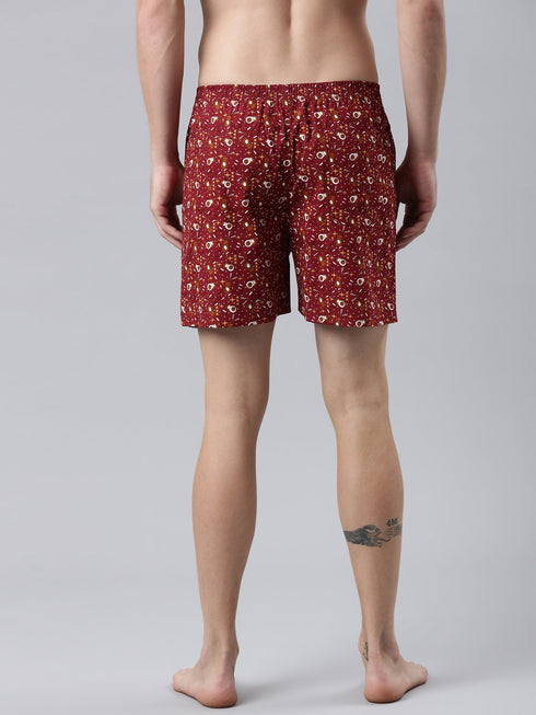 Maroon Printed Pure Cotton Boxer