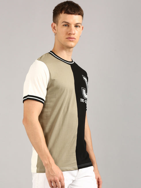 Olive & Black Printed Regular Fit T-Shirt