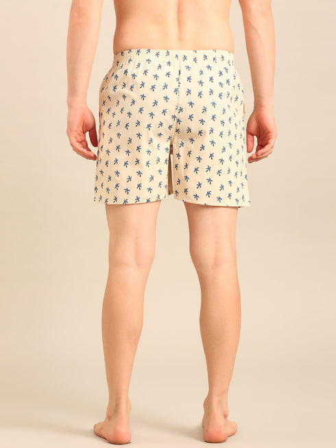 Beige with Tree Printed Cotton Boxers
