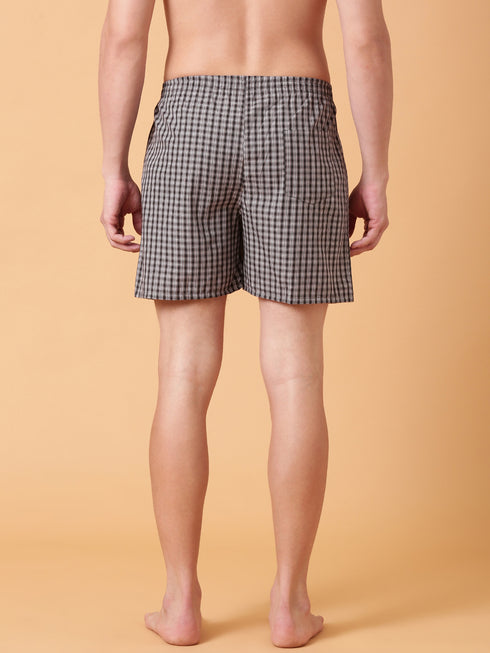 Navy Blue Checked Cotton Boxer