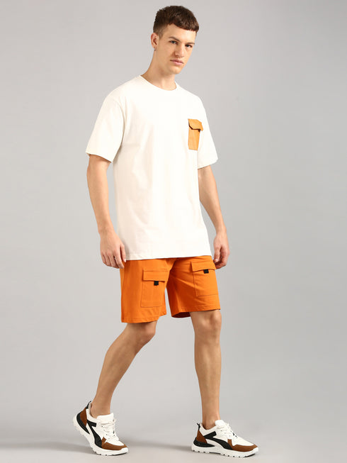 White & Orange Printed Regular Fit Co-Ords Set