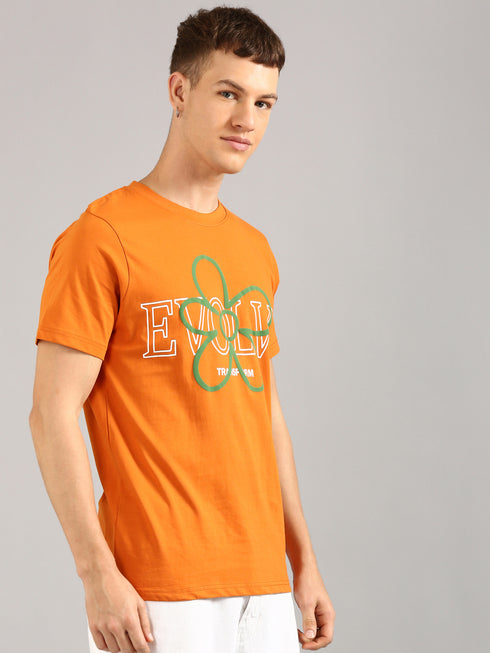Orange Printed Regular Fit T-Shirt