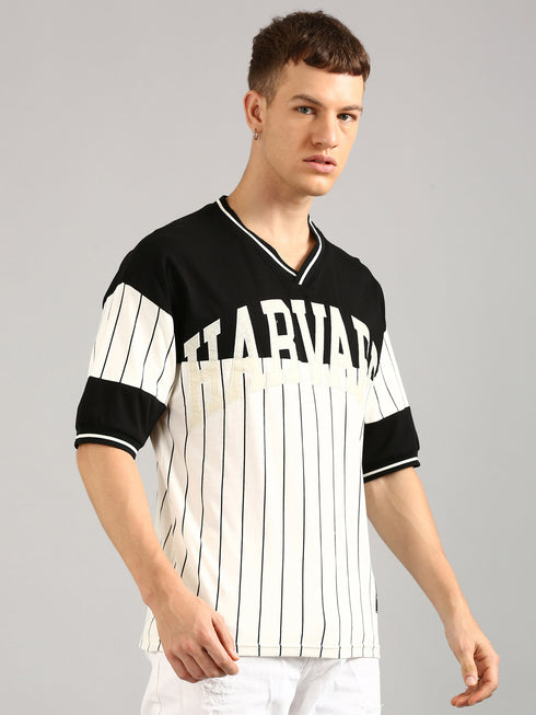 Black & White Printed Regular Fit T-Shirt